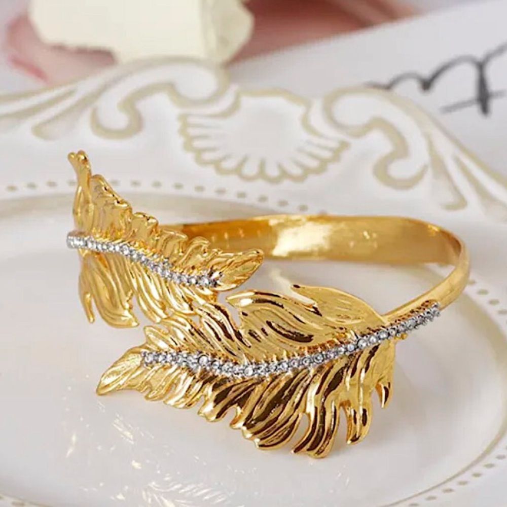 ALEXIS BITTAR Bypass Crystal Gold Leaf Cuff Bangle in Gold - Adjustable - Picture 2 of 9